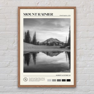 Schwarz und weiß, Mount Rainier Druck, Mount Rainier Wandkunst, Mount Rainier Poster, Mount Rainier Foto, Mount Rainier Wanddekor, USA