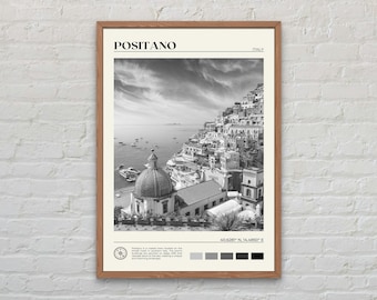 Impresión en blanco y negro de Positano, arte mural de Positano, póster de Positano, foto de Positano, impresión de póster de Positano, decoración de Positano, Amalfi, Italia