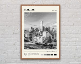 Svartvitt, Dallas-tryck, Dallas-väggkonst, Dallas-affisch, Dallas-foto, Dallas-affischtryck, Dallas-väggdekor, Texas, USA