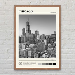 Noir et blanc, impression de Chicago, art mural Chicago, affiche de Chicago, photo de Chicago, impression d'affiche de Chicago, décoration murale de Chicago, affiche de l'Illinois