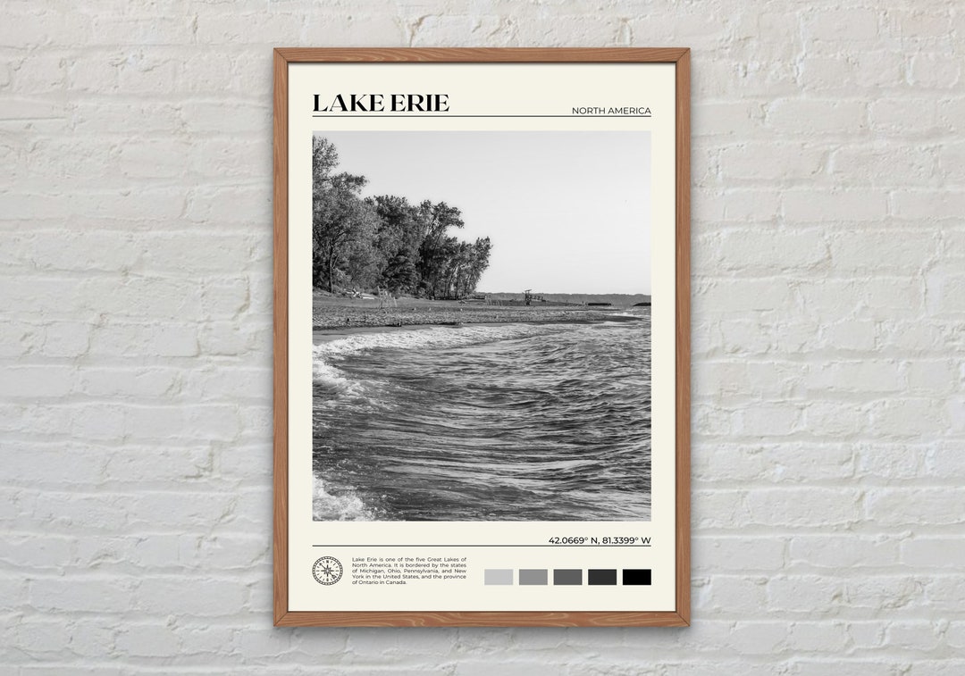Black and White, Lake Erie Print, Lake Erie Wall Art, Lake Erie Poster ...
