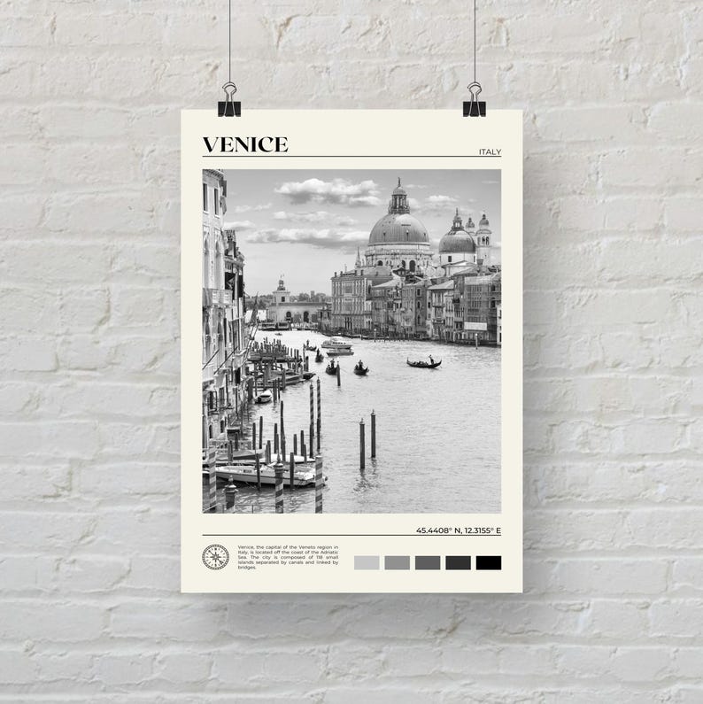 Black and White, Venice Print, Venice Wall Art, Venice Poster, Venice Photo, Venice Poster Print, Venice Wall Decor, Italy Poster Print image 5