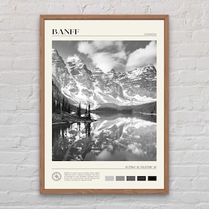 Preto e branco, impressão de Banff, arte de parede de Banff, pôster de Banff, foto de Banff, impressão de pôster de Banff, decoração de parede de Banff, impressão de pôster do Canadá