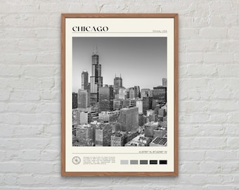 Bianco e nero, stampa di Chicago, arte murale di Chicago, poster di Chicago, foto di Chicago, stampa di poster di Chicago, decorazione murale di Chicago, poster dell'Illinois