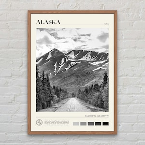 Schwarz und weiß, Alaska Druck, Alaska Wand Kunst, Alaska Poster, Alaska Foto, Alaska Poster Druck, Alaska Wand dekor, USA Druck