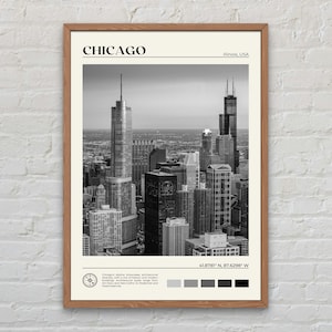 Noir et blanc, impression de Chicago, art mural Chicago, affiche de Chicago, photo de Chicago, impression d'affiche de Chicago, décoration murale de Chicago, affiche de l'Illinois