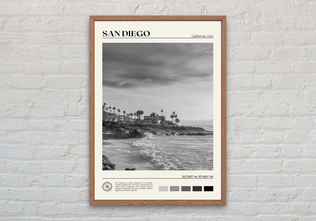 Black and White, San Diego Print, San Diego Wall Art, San Diego Poster ...