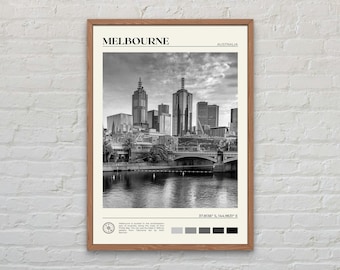 Impresión en blanco y negro de Melbourne, arte mural de Melbourne, póster de Melbourne, foto de Melbourne, impresión de póster de Melbourne, decoración de pared de Melbourne