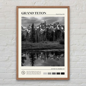 Noir et blanc, impression Grand Teton, art mural Grand Teton, poster Grand Teton, photo Grand Teton, décoration murale Grand Teton, poster Wyoming