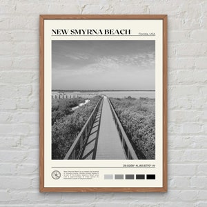 Zwart-wit, nieuwe Smyrna Beach-afdruk, nieuwe Smyrna Beach-kunst, nieuwe Smyrna Beach-poster, nieuwe Smyrna Beach-foto, nieuwe Smyrna Beach-decor