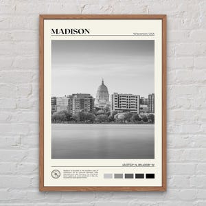 Blanco y negro, Impresión de Madison, Arte mural de Madison, Póster de Madison, Foto de Madison, Impresión de póster de Madison, Decoración de pared de Madison, Wisconsin, EE. UU.