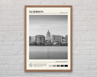 Black and White, Madison Print, Madison Wall Art, Madison Poster, Madison Photo, Madison Poster Print, Madison Wall Decor, Wisconsin, USA