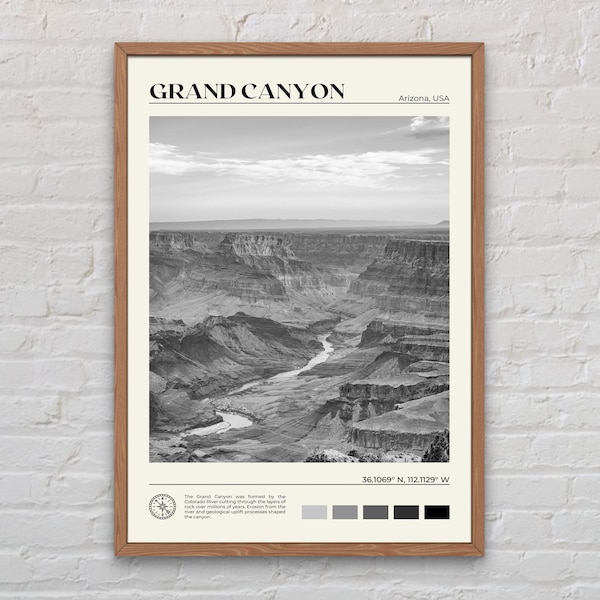 Bianco e nero, stampa del Grand Canyon, arte murale del Grand Canyon, poster del Grand Canyon, foto del Grand Canyon, decorazione murale del Grand Canyon, Arizona