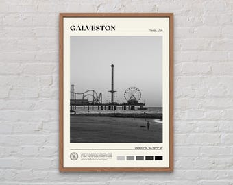 Impresión en blanco y negro de Galveston, arte mural de Galveston, póster de Galveston, foto de Galveston, impresión de póster de Galveston, decoración de Galveston, Texas