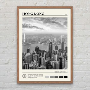 Impresión en blanco y negro de Hong Kong, arte mural de Hong Kong, póster de Hong Kong, foto de Hong Kong, impresión de póster de Hong Kong, decoración de pared de Hong Kong