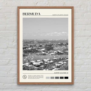 Zwart-wit, print bermuda, bermuda kunst aan de muur, bermuda poster, bermuda foto, bermuda poster print, bermuda muur decor, Noord-Amerika