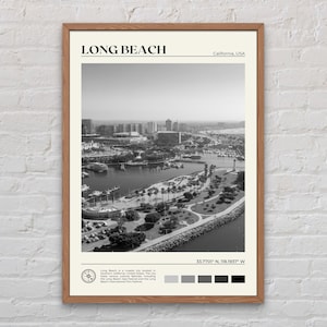 Black and White, Long Beach Print, Long Beach Wall Art, Long Beach Poster, Long Beach Photo, Long Beach Wall Decor, California Poster