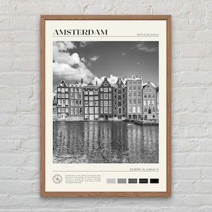 Noir et blanc, impression d'Amsterdam, art mural Amsterdam, affiche d'Amsterdam, photo d'Amsterdam, impression d'affiche d'Amsterdam, décoration d'Amsterdam