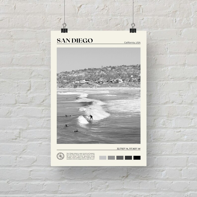 Black and White, San Diego Print, San Diego Wall Art, San Diego Poster ...