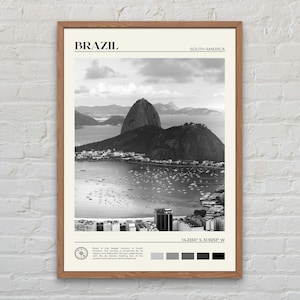 Impresión en blanco y negro de Brasil, arte mural de Brasil, póster de Brasil, foto de Brasil, impresión de póster de Brasil, decoración de pared de Brasil, Sudamérica