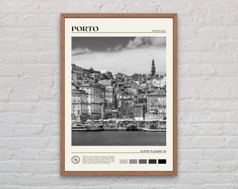 Blanco y negro, Impresión de Oporto, Arte mural de Oporto, Póster de Oporto, Foto de Oporto, Impresión de póster de Oporto, Decoración de pared de Oporto, Póster de Portugal, Europa