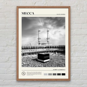 Impresión en blanco y negro de La Meca, arte mural de La Meca, póster de La Meca, fotografía de La Meca, decoración de pared de La Meca, póster impreso de Arabia Saudita, póster de Oriente Medio