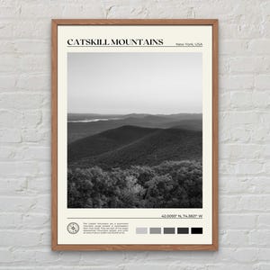 Impresión en blanco y negro de las montañas Catskill, arte mural de las montañas Catskill, póster de Catskill, foto de las montañas Catskill, póster de Nueva York