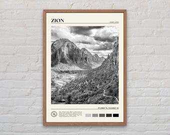 Zwart-wit, Zion National Park-afdruk, Zion Wall Art, Zion-poster, Zion-foto, Zion-posterafdruk, Zion-muurdecoratie, Verenigde Staten afdrukken
