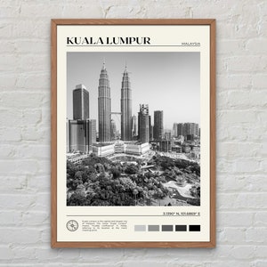 Preto e branco, impressão de Kuala Lumpur, arte de parede de Kuala Lumpur, pôster de Kuala Lumpur, foto de Kuala Lumpur, decoração de Kuala Lumpur, pôster da Malásia
