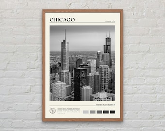 Bianco e nero, stampa di Chicago, arte murale di Chicago, poster di Chicago, foto di Chicago, stampa di poster di Chicago, decorazione murale di Chicago, poster dell'Illinois