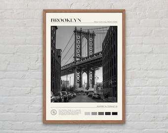 Blanco y negro, Impresión de Brooklyn, Arte mural de Brooklyn, Póster de Brooklyn, Foto de Brooklyn, Impresión de póster de la ciudad de Nueva York, Impresión de póster de Nueva York