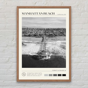 Noir et blanc, impression de plage de Manhattan, art mural de plage de Manhattan, affiche de plage de Manhattan, photo de plage de Manhattan, déco de plage de Manhattan