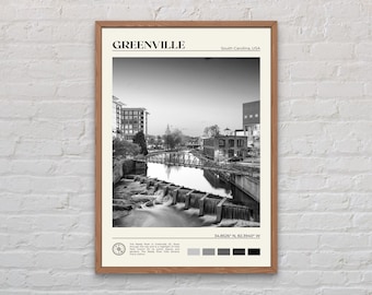 Impresión en blanco y negro de la isla de Greenville, arte mural de Greenville, póster de Greenville, foto de Greenville, decoración de pared de Greenville, impresión de EE. UU.