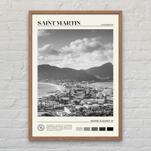 Impresión en blanco y negro de San Martín, arte mural de San Martín, póster de San Martín, fotografía de San Martín, decoración de San Martín, impresión caribeña