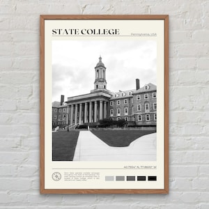 Blanco y negro, impresión de State College, arte de State College, póster de State College, fotografía de State College, decoración de pared de State College, Pensilvania