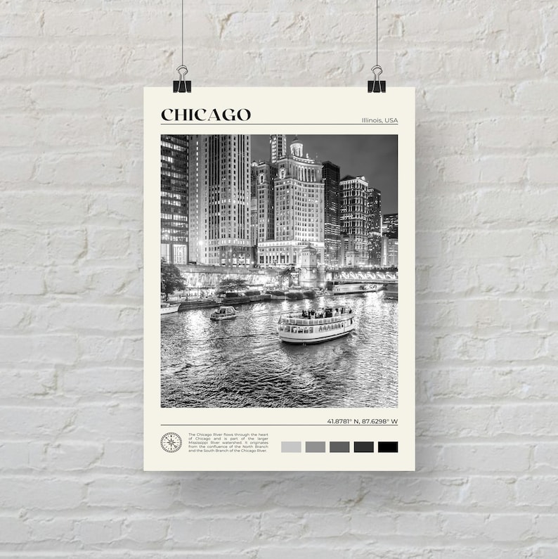 Noir et blanc, impression de Chicago, art mural Chicago, affiche de Chicago, photo de Chicago, impression d'affiche de Chicago, décoration murale de Chicago, affiche de l'Illinois image 5