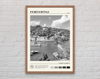 Czarno-biały, wydruk Portofino, sztuka ścienna Portofino, plakat Portofino, zdjęcie Portofino, plakat Portofino, wystrój Portofino, Włochy
