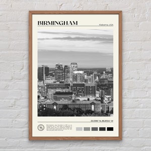 Noir et blanc, impression de Birmingham, art mural Birmingham, affiche de Birmingham, photo de Birmingham, impression d'affiche de Birmingham, affiche de l'Alabama, États-Unis