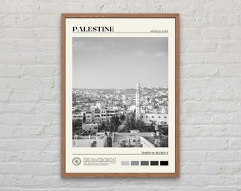 Preto e branco, impressão da Palestina, arte de parede da Palestina, pôster da Palestina, foto da Palestina, impressão de pôster da Palestina, decoração de parede da Palestina