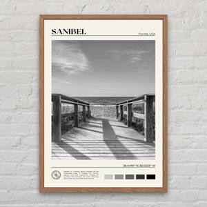 Zwart-wit, Sanibel-print, Sanibel-muurkunst, Sanibel-poster, Sanibel-foto, Sanibel-poster, Sanibel-muurdecoratie, Florida-poster