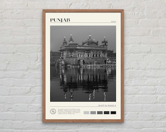 Zwart-wit, Punjab-afdruk, Punjab-muurkunst, Punjab-poster, Punjab-foto, Punjab-posterafdruk, Punjab-muurdecoratie, India-poster, Azië