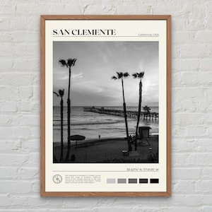 Impresión en blanco y negro de San Clemente, arte mural de San Clemente, póster de San Clemente, fotografía de San Clemente, impresión de póster de San Clemente, California