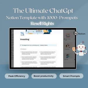 Ultimate Notion Template | 1000+ ChatGPT Prompts | Resell Rights | Notion AI prompts | Make Money Online | Business Ideas | Passive Income