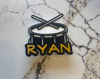 Personalized Custom Drum Band Music Bogg Bag Charm. Change text color.  Message me if you want a different instrument