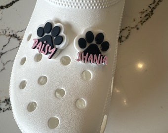 2 Personalized Custom Dog Paw Croc Charms (Set of 2 Charms).   You can change names on charms printed in same color