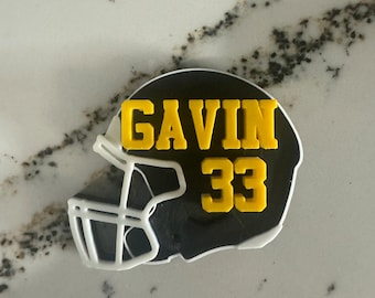 Personalized Custom Football Bogg Bag Accessory Charm. Change Helmet, Mask (Default is White), and Text Color