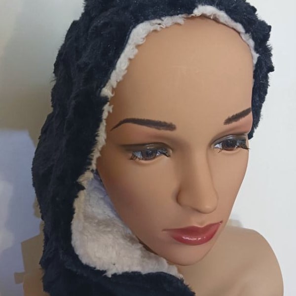 Large Midnight Black Wet Hair Bonnet, Curly Hair Turban, Hair Protection, Sleeping Head Wrap, Wet Hair Caps, Hair Covering, Wet Hairstyle