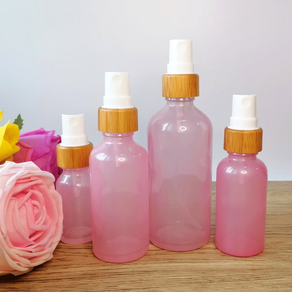 Pink Glass Spray Bottles, Refillable Essential Oil Bottle Empty Cosmetic Containers for Cleaning, Gardening, Aromatherapy, Pets, Plant, Hair