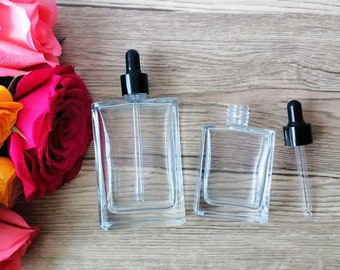 Glass Dropper Bottle, 15ml 30ml 50ml 100ml Square Dropping Serum Container, Perfume Vails, Essential Oil Bottle, Clear Cosmetic Packaging
