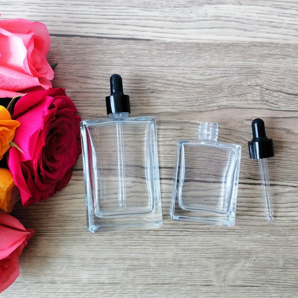 Glass Dropper Bottle, 15ml 30ml 50ml 100ml Square Dropping Serum Container, Perfume Vails, Essential Oil Bottle, Clear Cosmetic Packaging